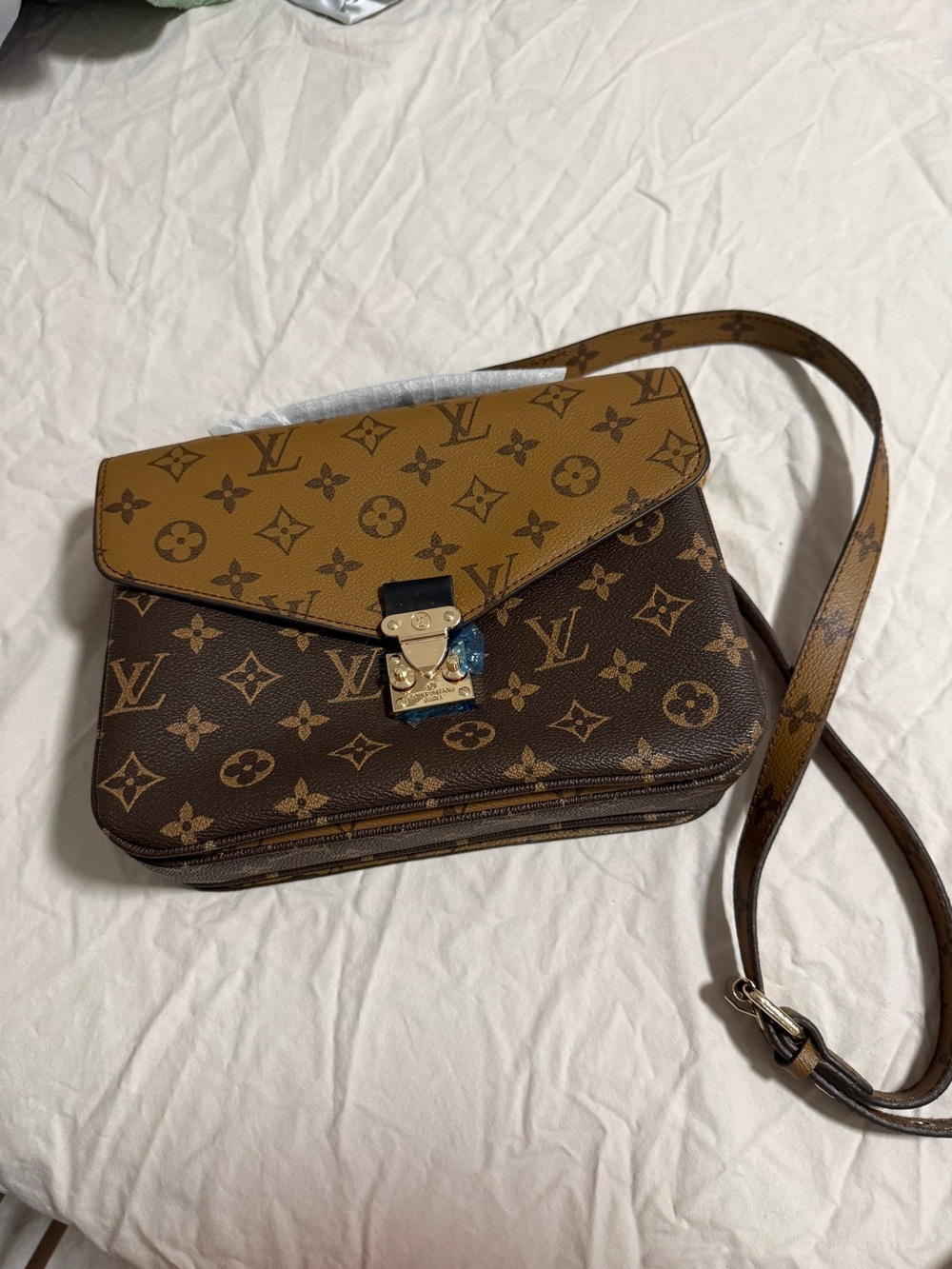 Two-Tone Monogram Crossbody Bag - Brown/Gold-Tan